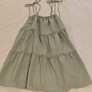 Chic Sage Green Tiered Mini Dress